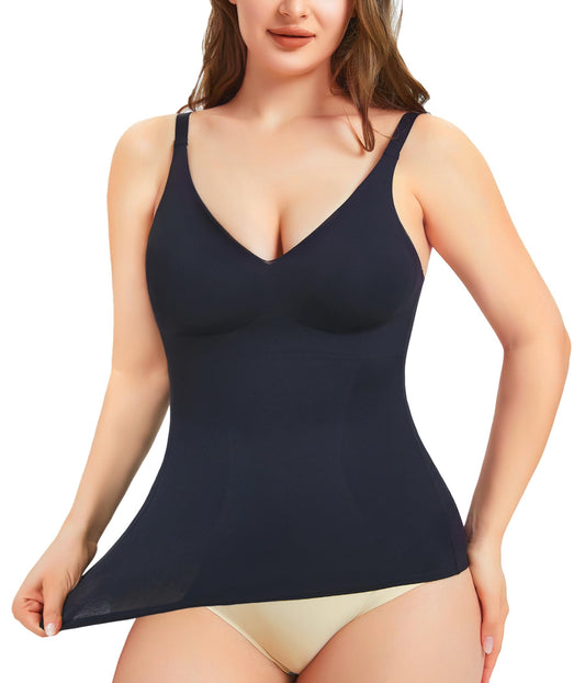 Nebility Compression Tank Tops for Women Tummy Control Shapewear Seamless Body Shaper Workout V-Neck Camisole