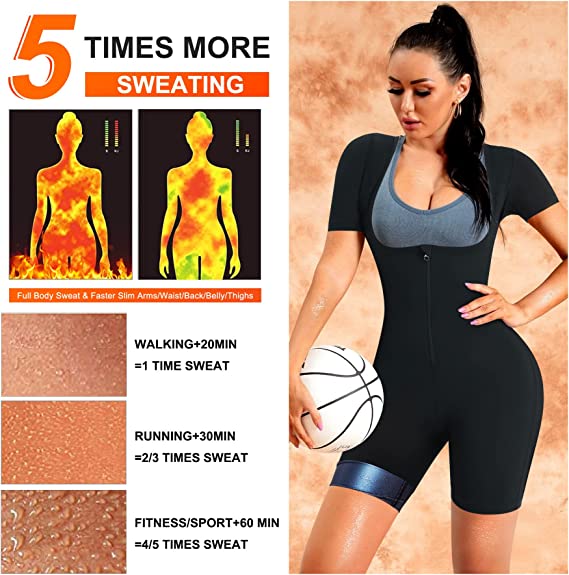 （TTCC）Sauna Suit for Women Sweat Vest Waist Trainer 3 in 1 Slimming Full Body Shaper Workout Top with Sleeve Shorts