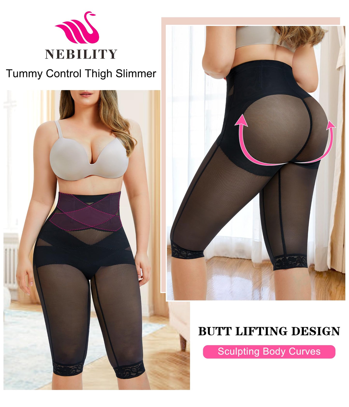 Nebility Body Shaper for Women Tummy Control Shapewear Leggings Seamless Butt Lifter Panties High Waist Trainer Thigh Slimmer