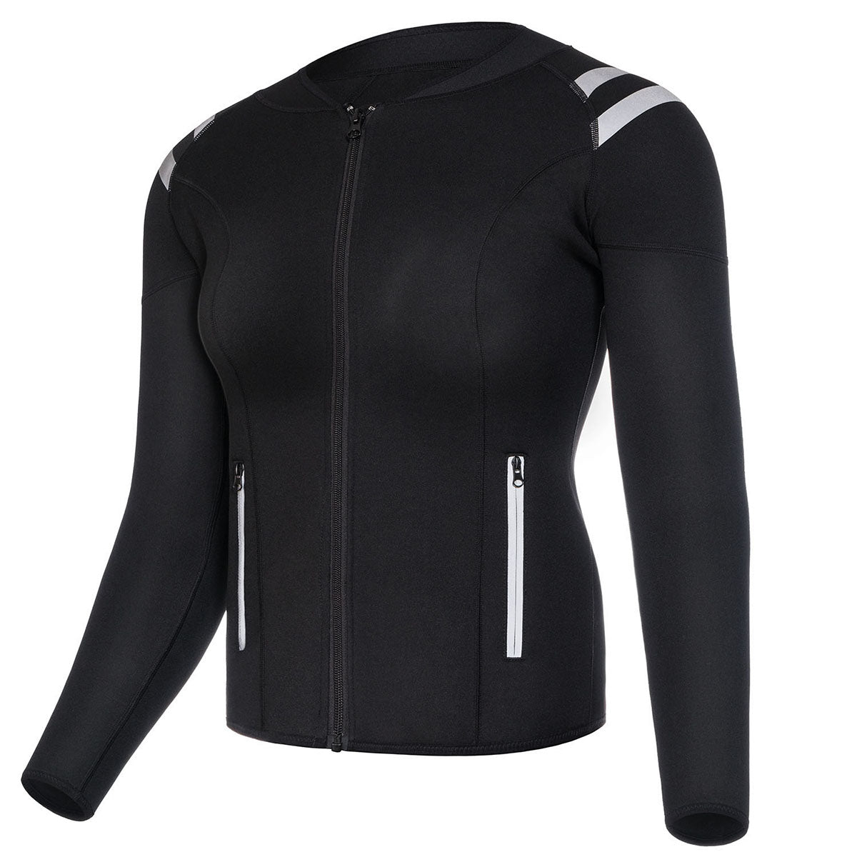 Zipper Hot Sauna Jacket For Women With Reflective Tapes - Nebility