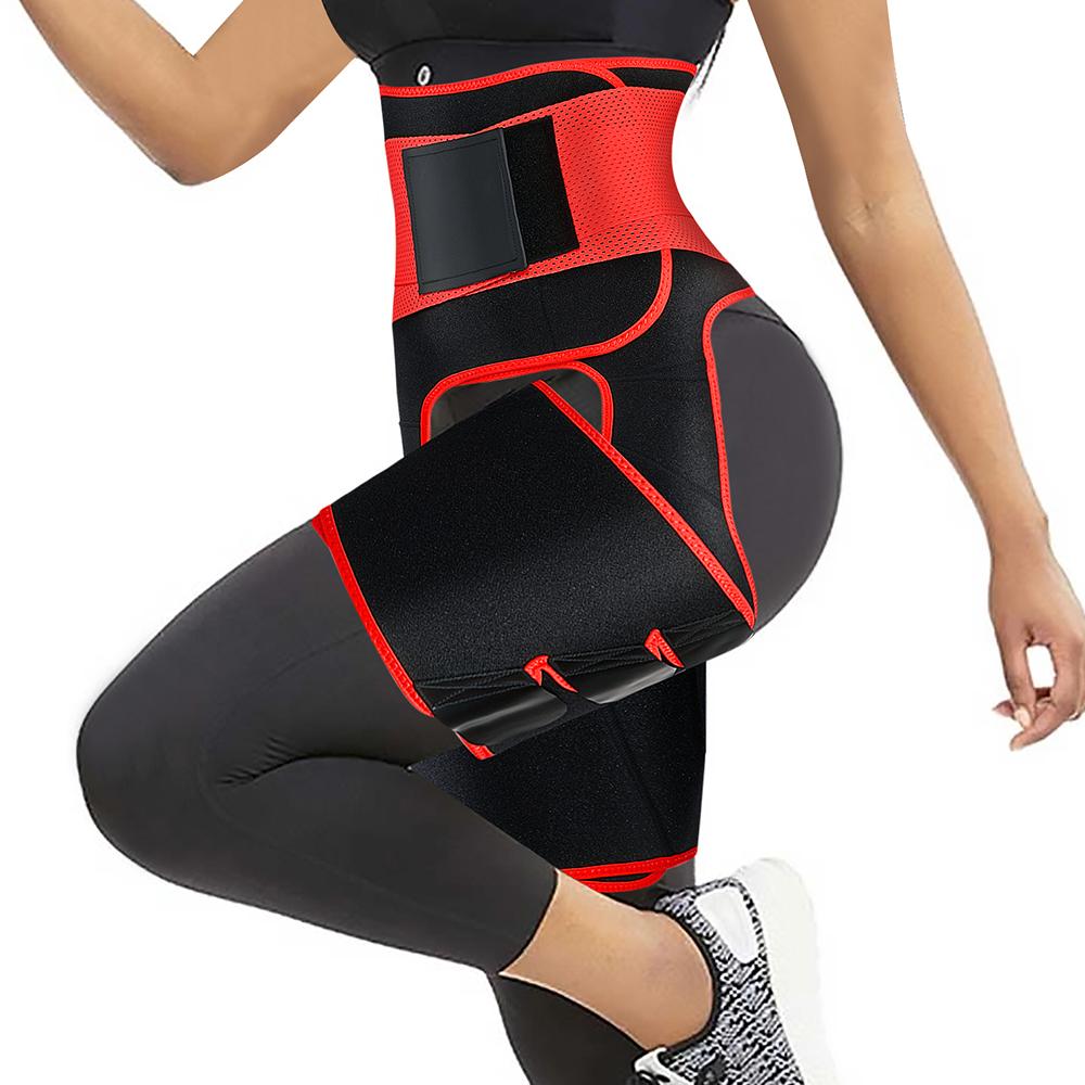 Red Waist Trainer For Women 3 In 1 Thighs Trimmer Bands - Nebility