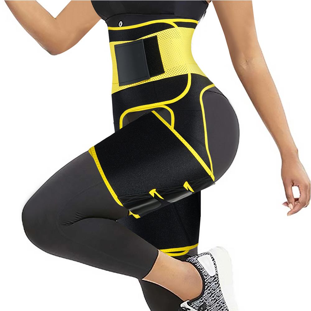 Yellow Waist Trainer For Women 3 In 1 Thighs Trimmer Bands - Nebility