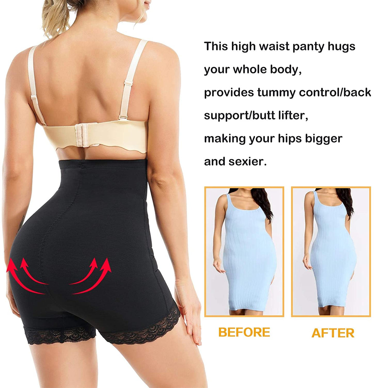 Women High Waist Adjustable Cincher Butt Lifter With Lace Edge Before And After - Nebility