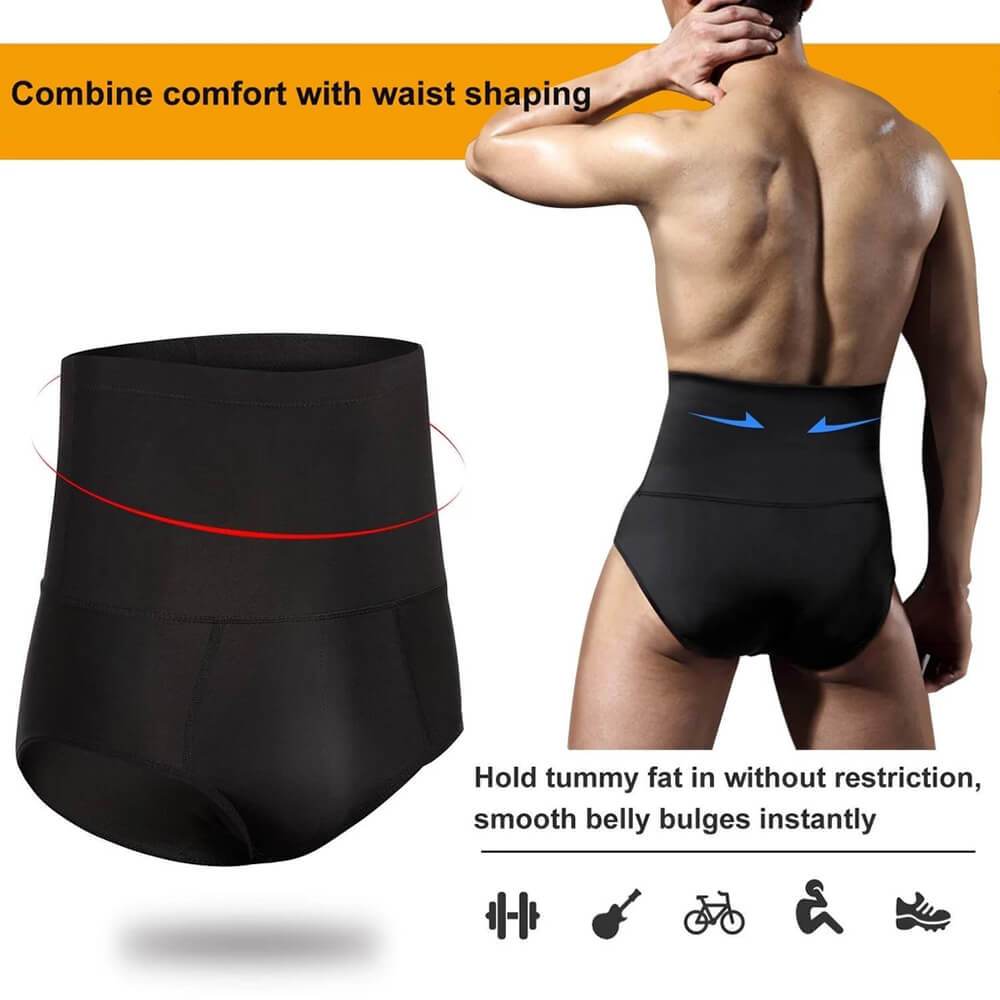 Mens Tummy Shaper Panties High Waist Compression Underwear Black - Nebility