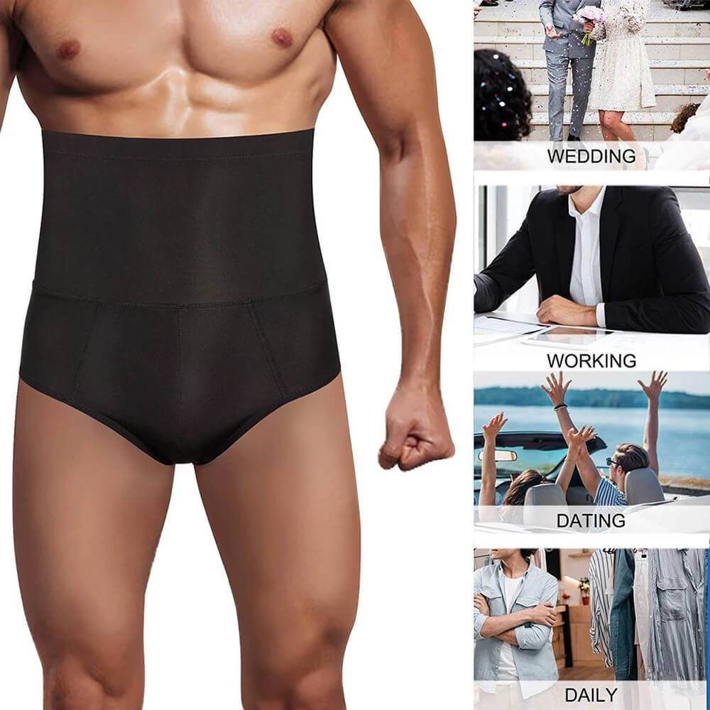 Mens Tummy Shaper Panties High Waist Compression Underwear Black - Nebility