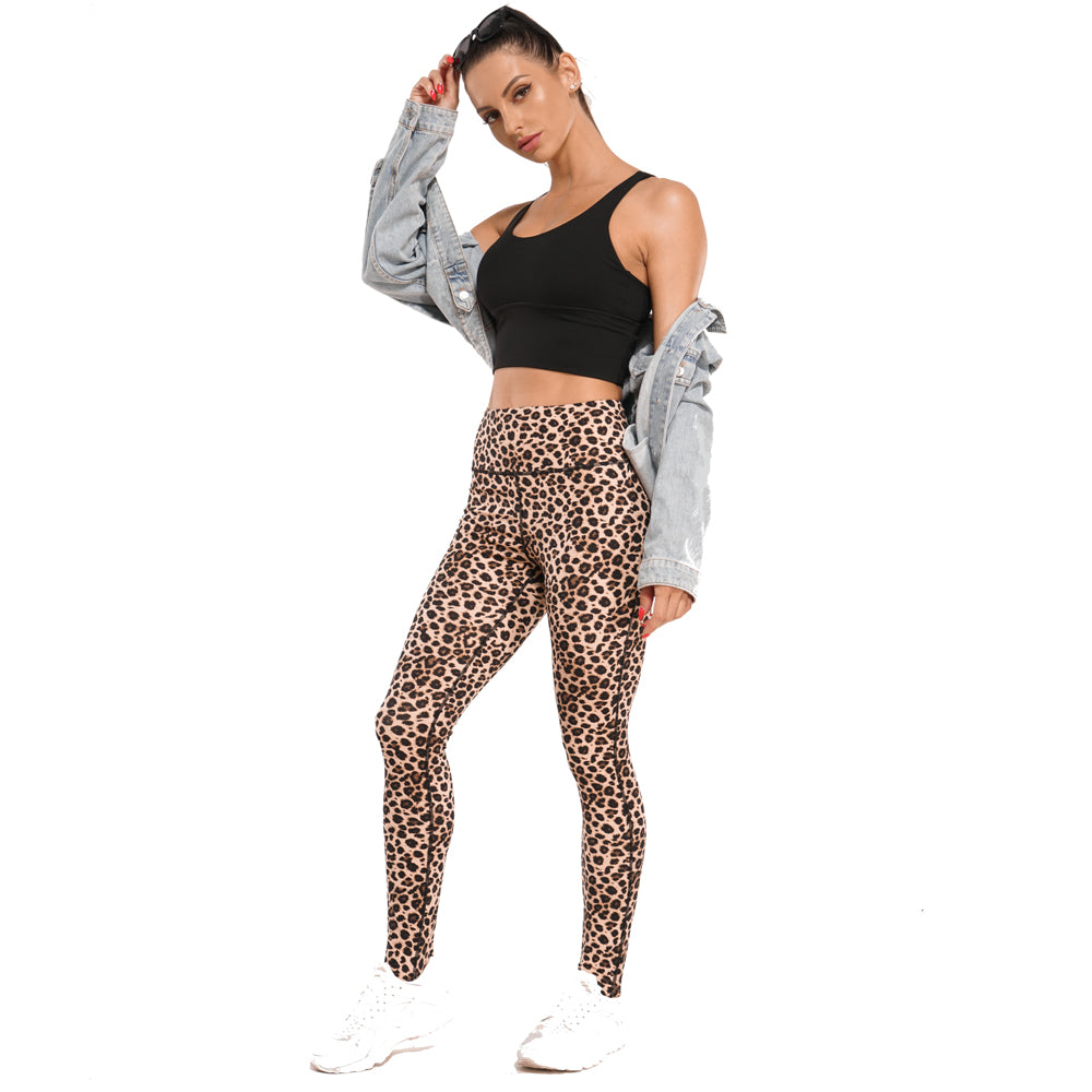 Women High Waist Leopard Pattern Yoga Pants With Foot Stap - Nebility 