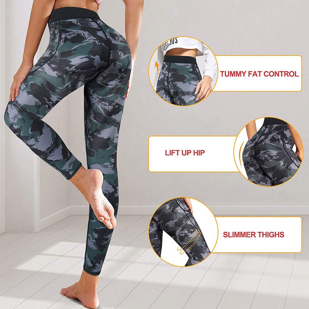 Camouflage Neoprene High Waist 3 Layers Yoga Pants for Women Details - Nebility