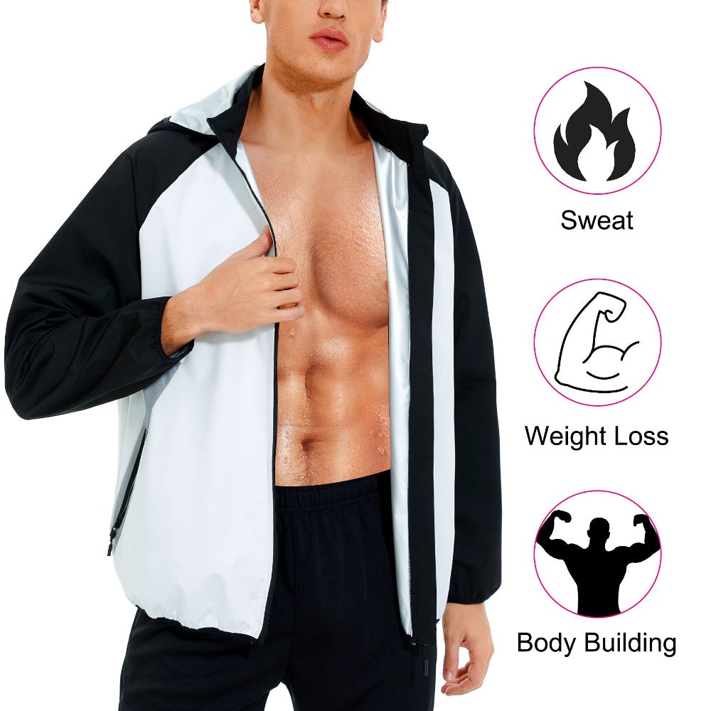 Nebility Men Sauna Sweat Jacket Zipper Workout Hoodie