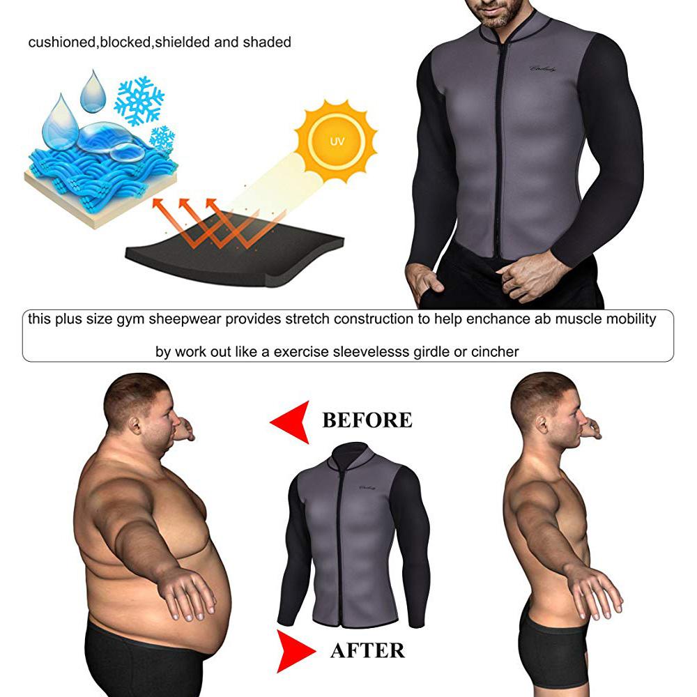 Mens Waterproof Hot Suana Comression Jacket With Zipper Grey Before And After- Nebility