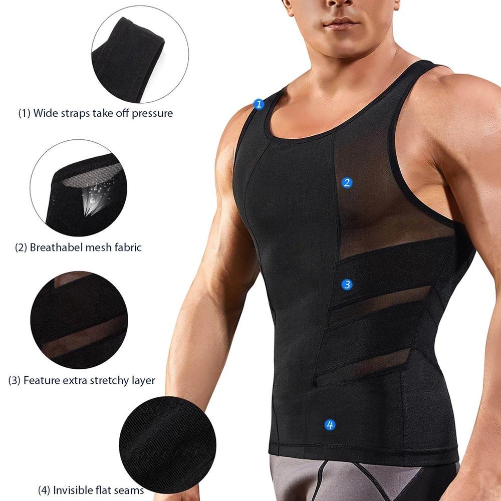 Breathable Mesh Tank Top Black Slimming Vest For Men's Tummy Control - Nebility