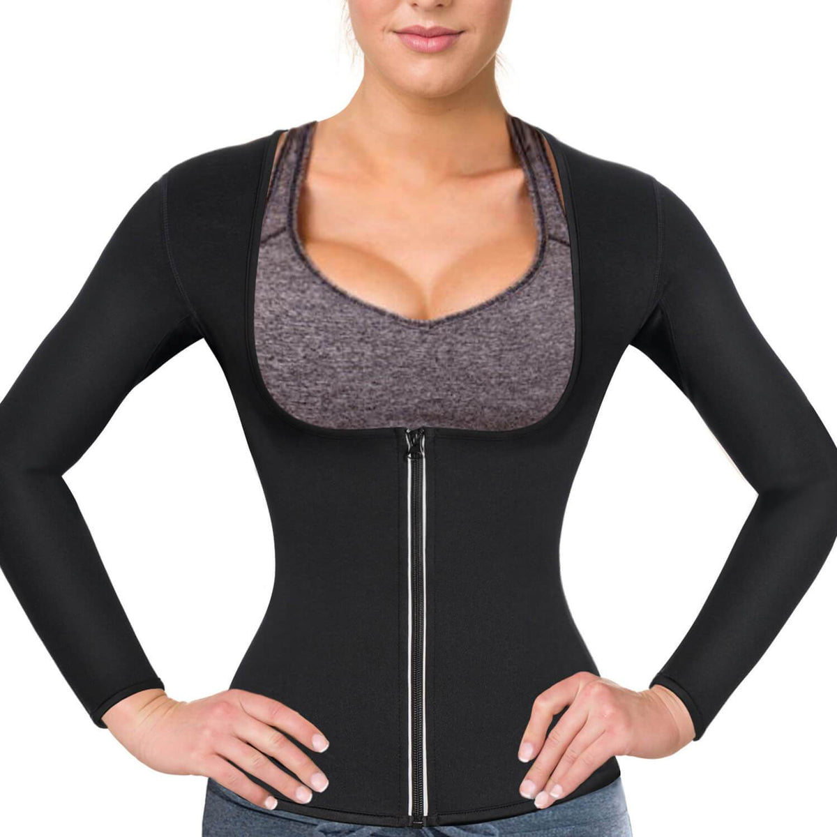 Durable Womens Neoprene Long Sleeve Sweat Sauna Suit For Sport Black - Nebility