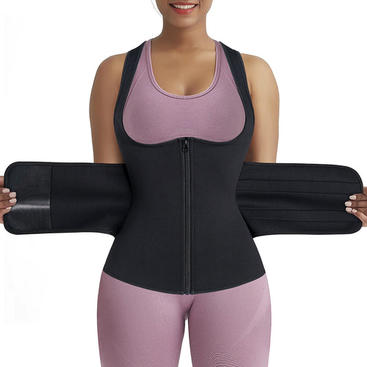 Black Women's Sweating Underbust Vest With Waist Belt For Sport - Nebility