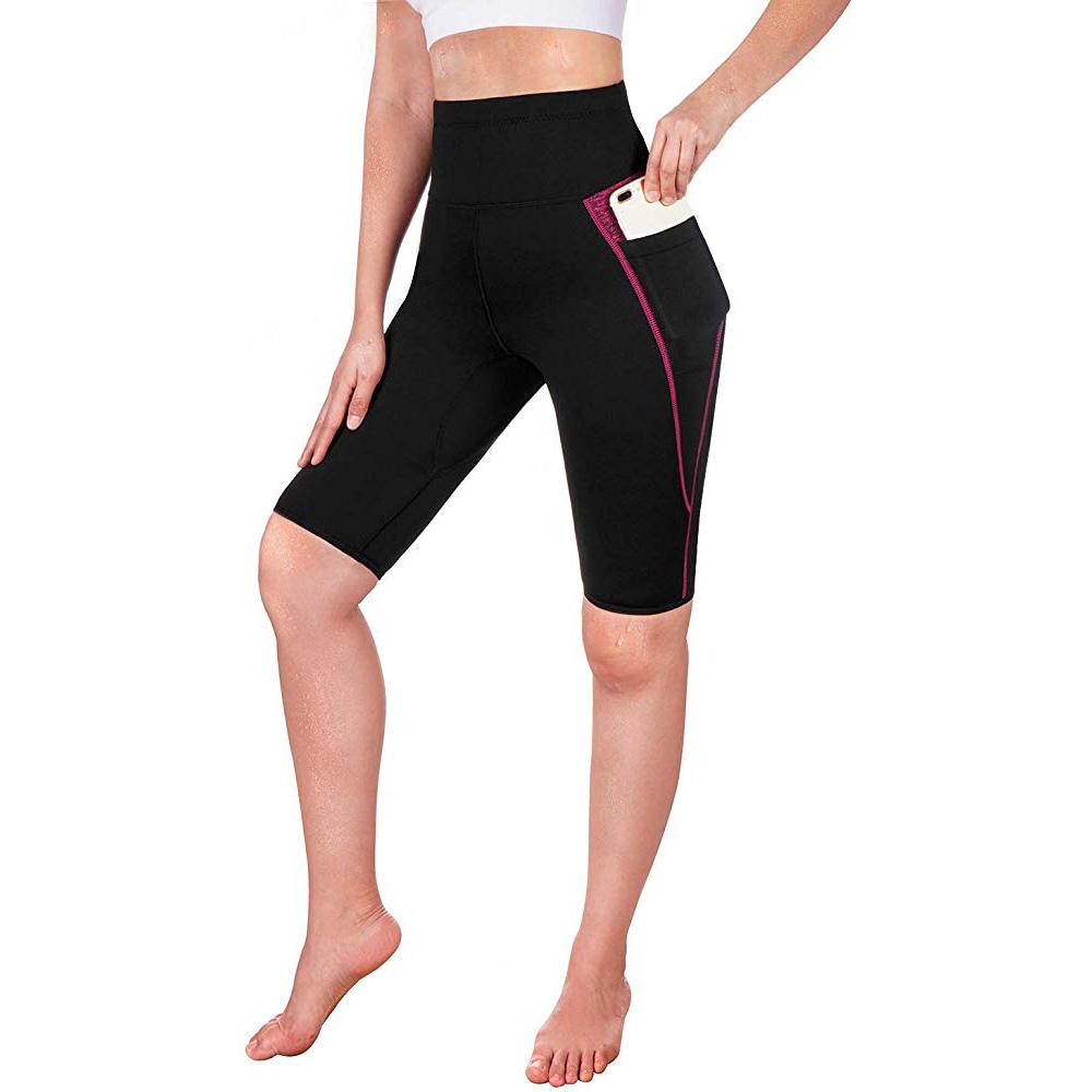 Women High Waist Sauna Sweat Shorts With Side Pocket - Nebility