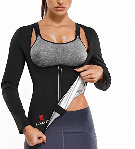 Sauna Suit for Women Sweat Body Shaper Jacket Hot Waist Trainer Long Sleeve Zipper Shirt Workout Top