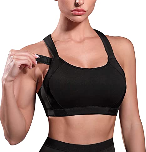 Women High Impact Racerback Sports Bras Wirefree Front Adjustable Workout Tops Bounce Control Gym Activewear Bra