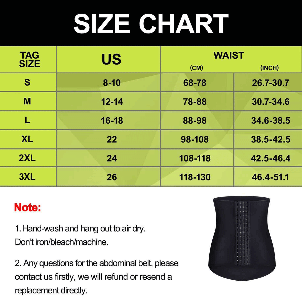 Nebility Waist Trainer Size Chart