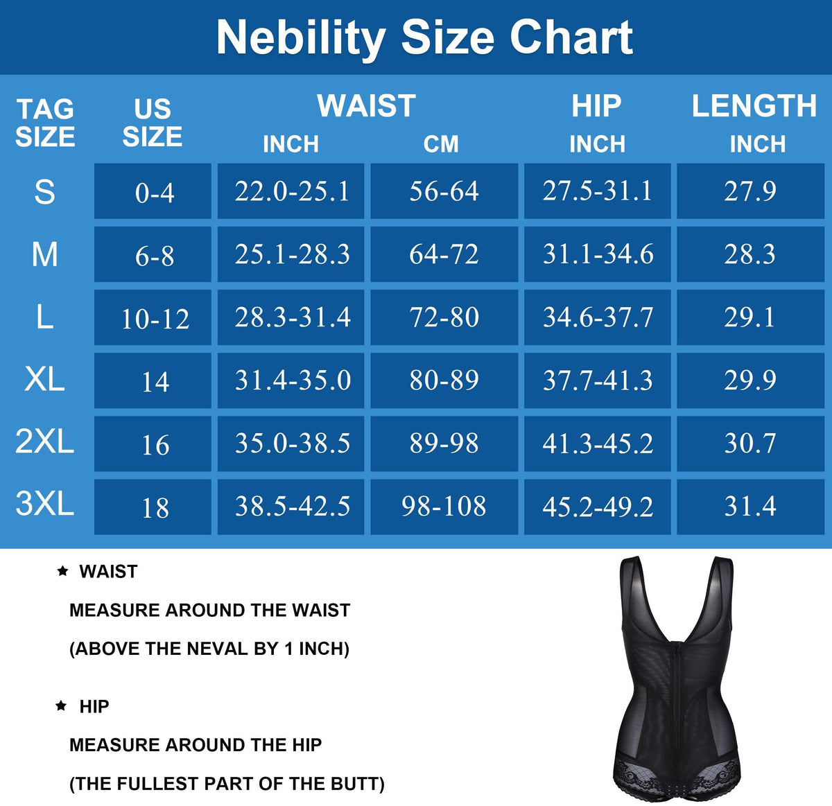 Womens Breathable Hourglass Open Back Shapewear Bodysuit Size Chart - Nebility