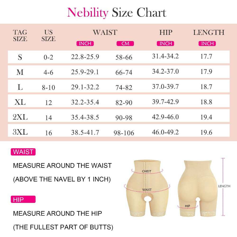 Nebility Women Adjustable Hip Enhancer Padded Butt Lifter Shorts