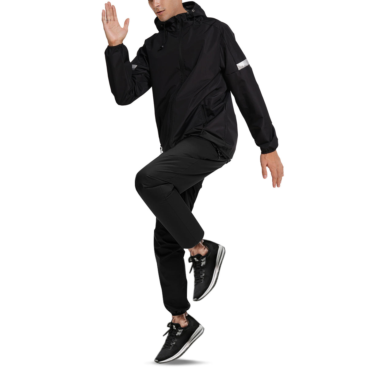 Black Men's Long Sleeve Hot Sauna Hoodies Jacket Suit For Sweating And Fat Burning - Nebility