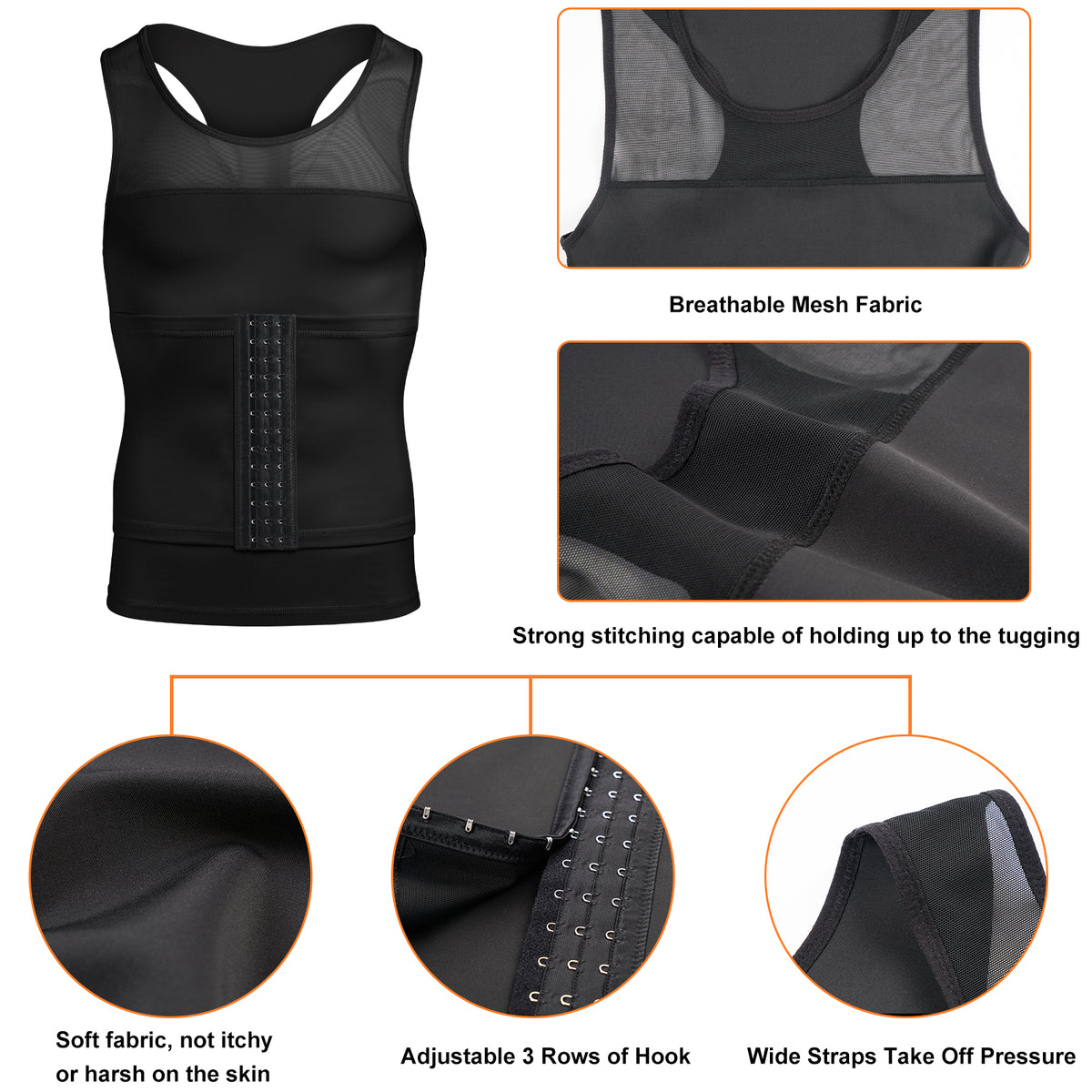 Mens 2 Layer Tummy Compression Vest Waist Trainer Undershirt Black Details - Nebility