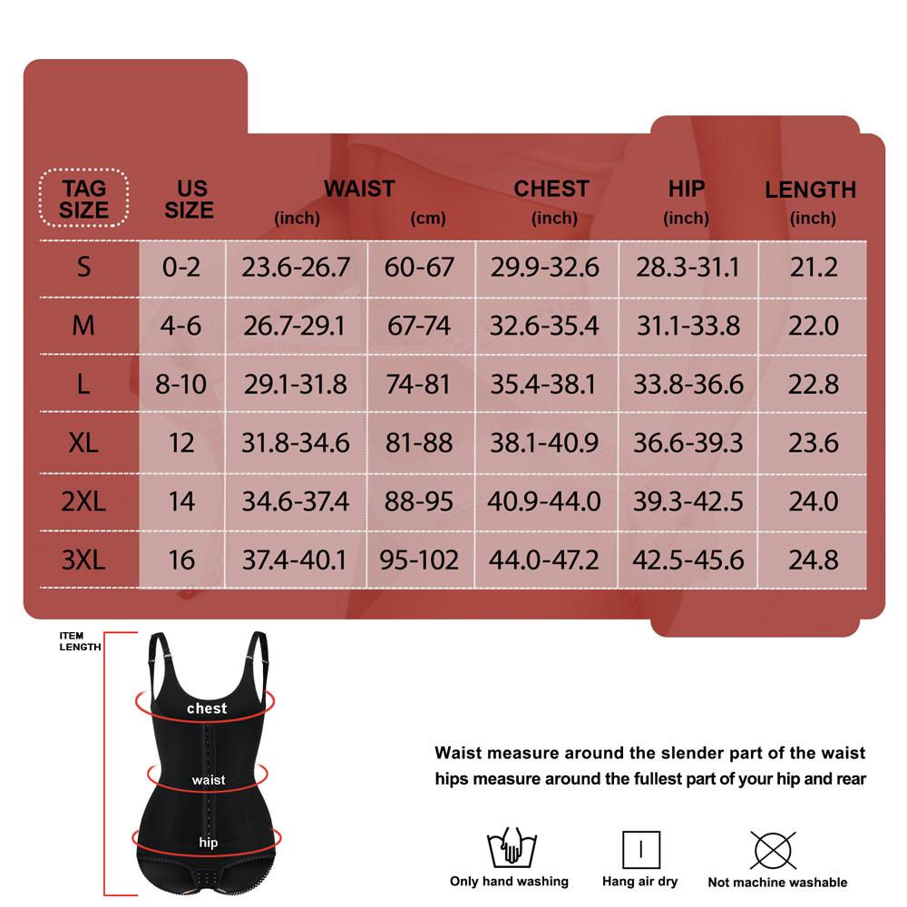 Women Black Waist Corset Double Layer Split Gusset Bodysuit Size Chart - Nebility