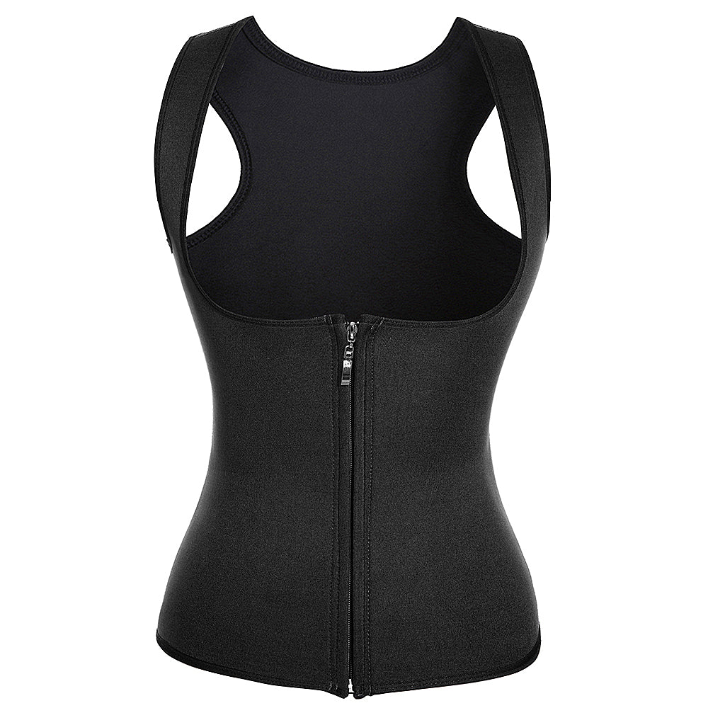 Women Black Waist Trainer Vest Slim Corset With Zipper For Weight Loss - Nebility