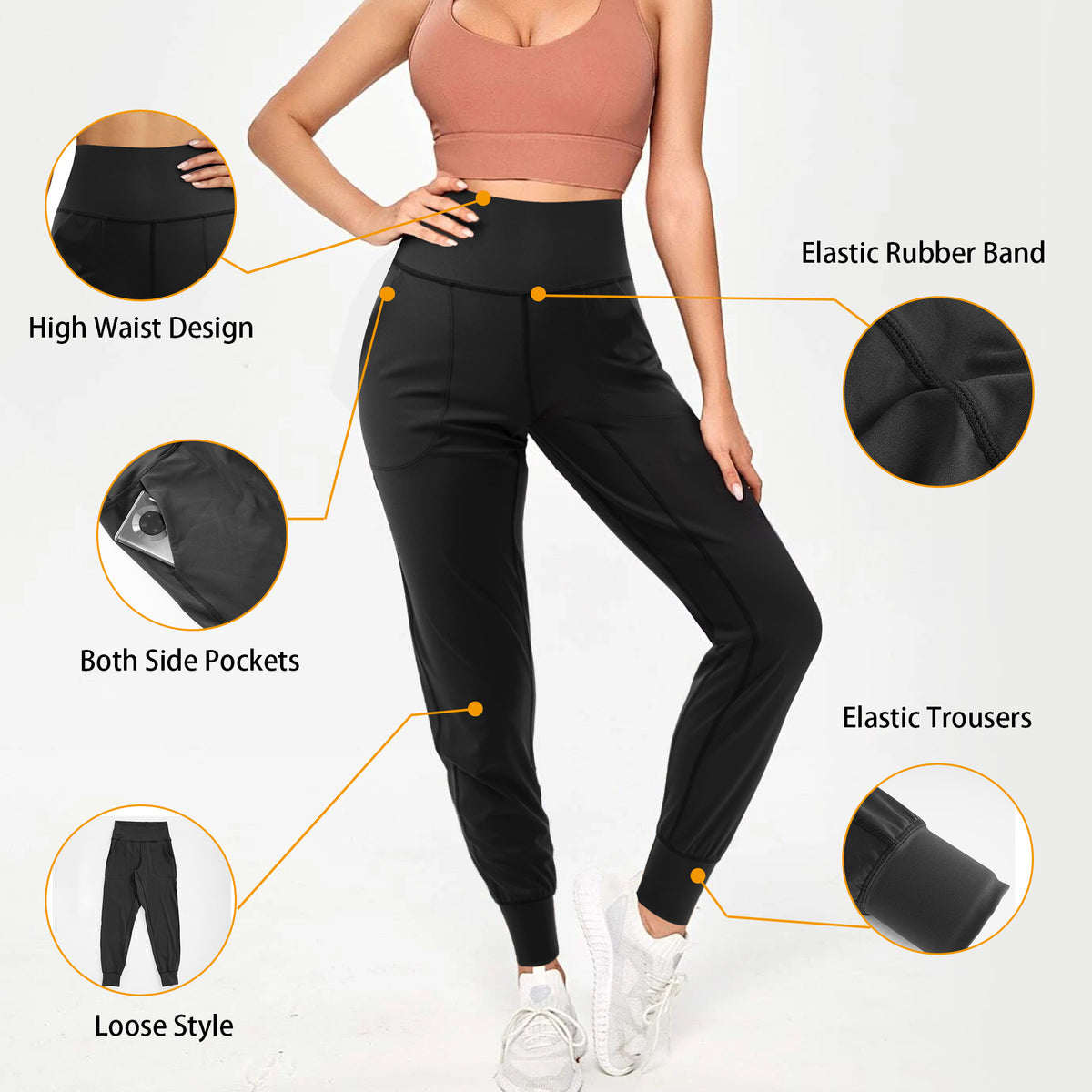 High Waist Black Yaga And Jogger Track Pants With Side Pocket For Women Details - Nebility