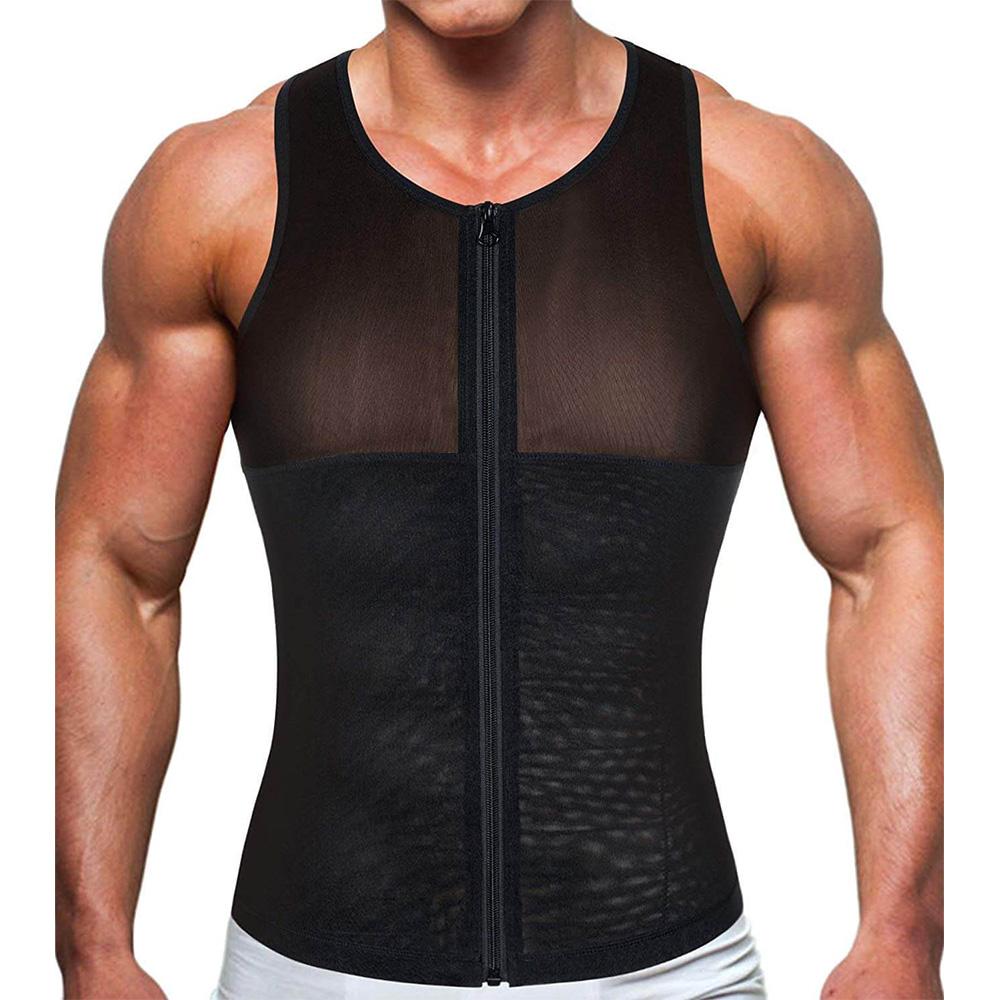 Mens Abs Tummy Control Tank Top Black Vest With Zipper - Nebility