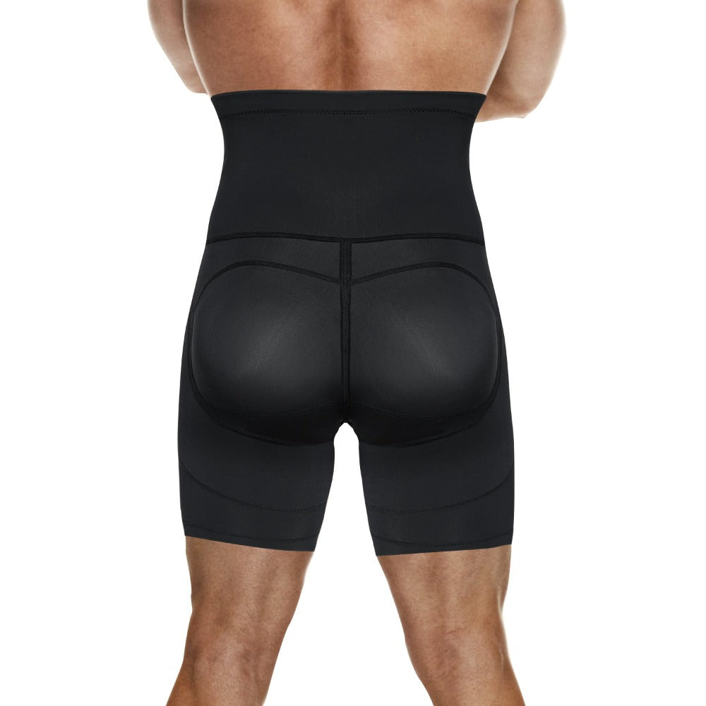 Mens High Waist Tummy Control Shaper Short With Removable Pads Black - Nebility