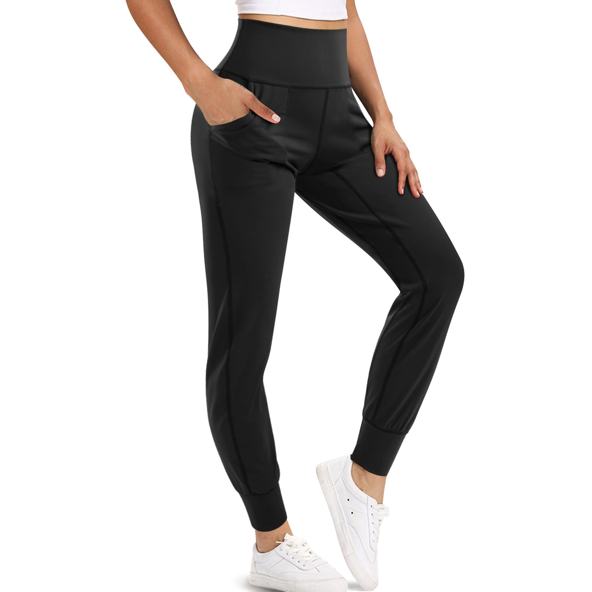 High Waist Black Yaga And Jogger Track Pants With Side Pocket For Women - Nebility