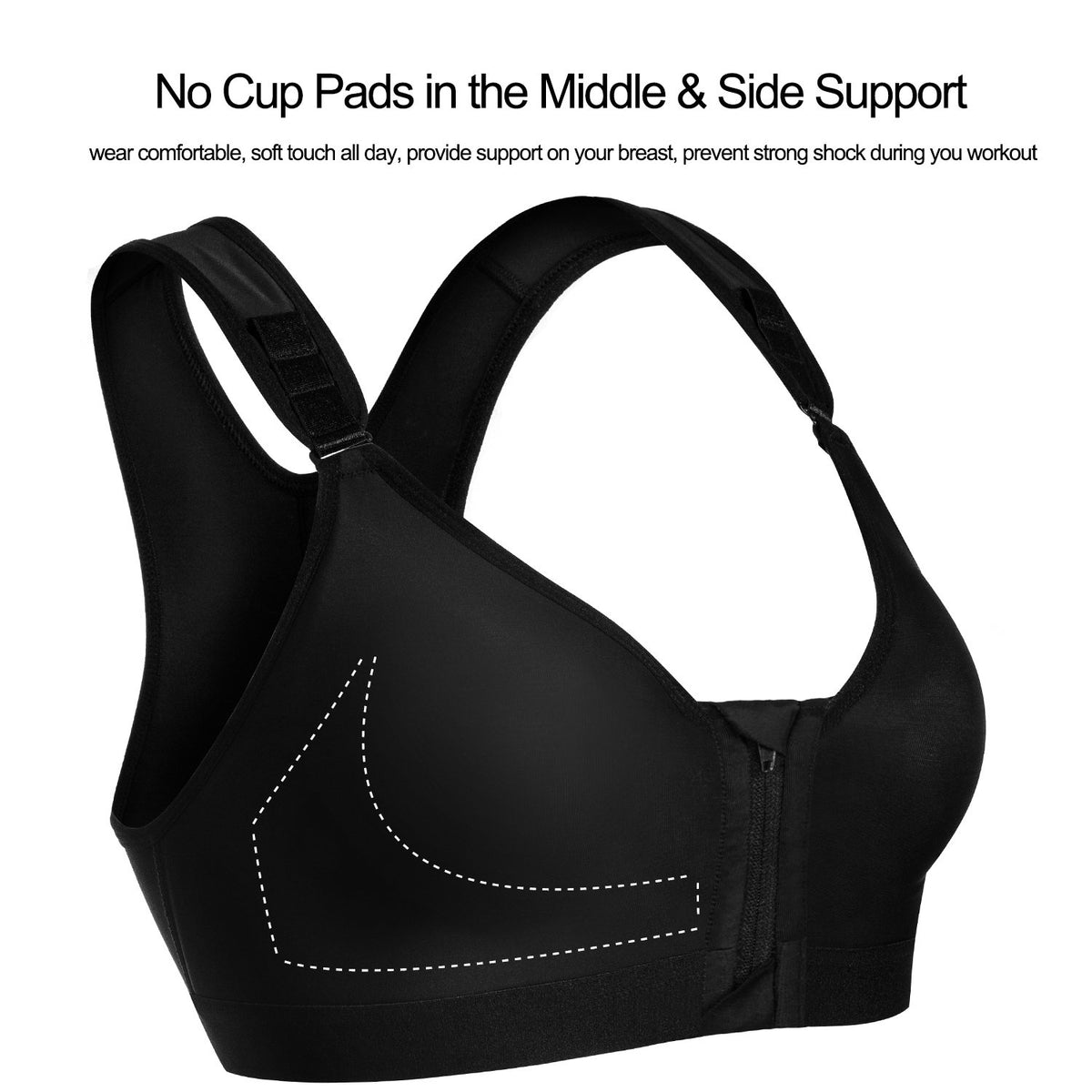 Women Post-Surgical Sports Support Bra Front Closure with Adjustable Straps Wire-free Racerback