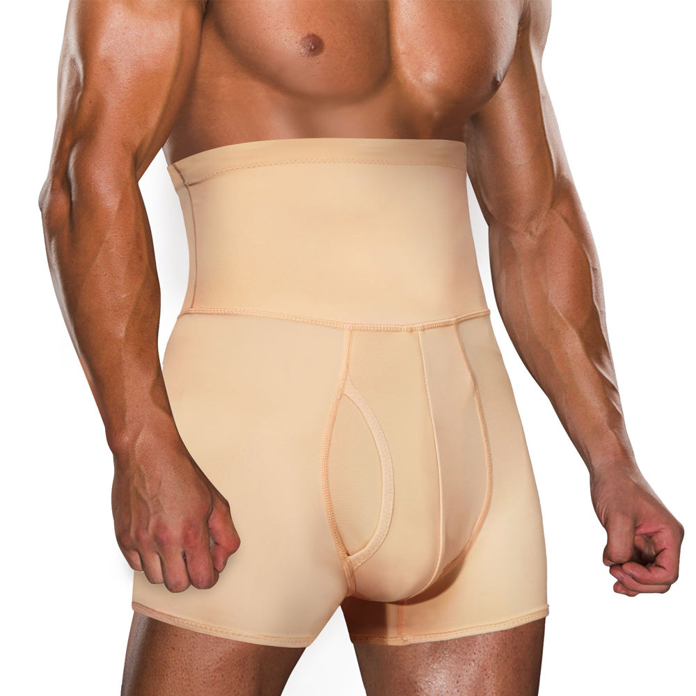 High Waist Compression Shorts For Men Beige - Nebility